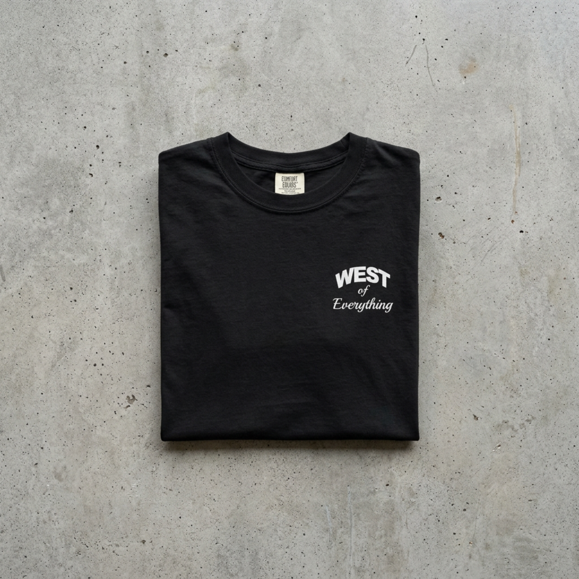 W8V West of Everything black graphic tee folded Comfort Colors 1717 minimal streetwear