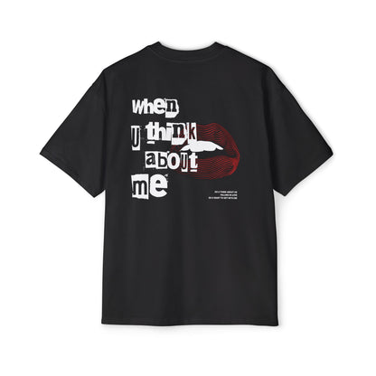 One Voice inspired lyrics on back of black oversized shirt.