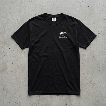 W8V West of Everything black tee Comfort Colors 1717 left chest graphic Bay Area streetwear