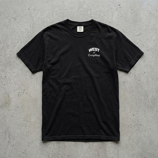 W8V West of Everything black tee Comfort Colors 1717 left chest graphic Bay Area streetwear