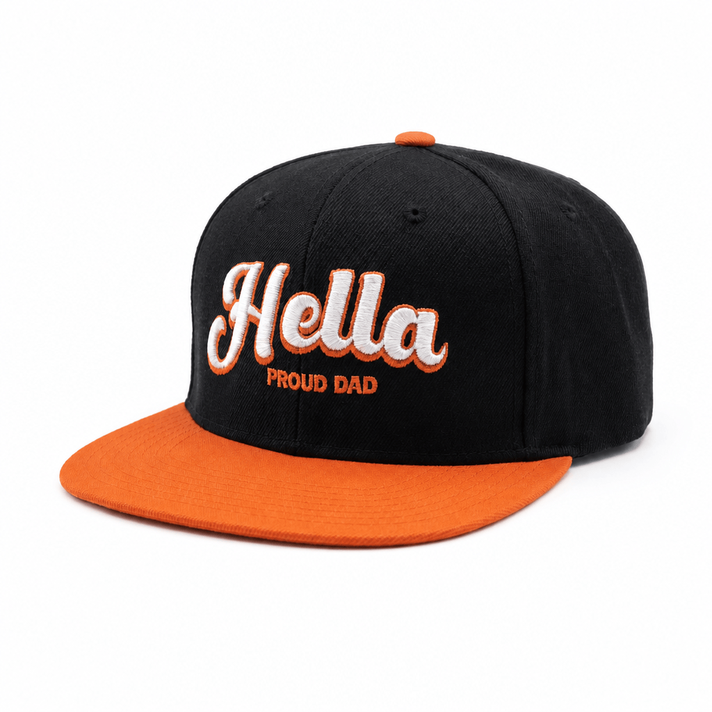w8v clothing Hats > Baseball Caps > Snapback Hats Hella Proud Dad Black Orange Snapback Hella Proud Dad Snapback | Black & Orange Hat | W8V